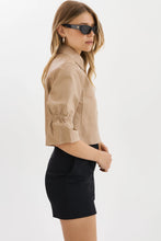 Load image into Gallery viewer, Flounce Sleeve Beige Cropped Leather Jacket