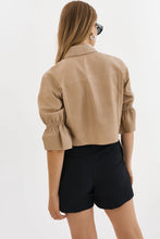Load image into Gallery viewer, Flounce Sleeve Beige Cropped Leather Jacket