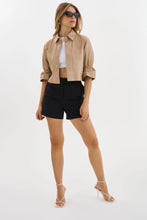 Load image into Gallery viewer, Flounce Sleeve Beige Cropped Leather Jacket