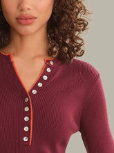 Load image into Gallery viewer, Emmeline Rib Henley - Dark Cherry Combo