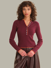 Load image into Gallery viewer, Emmeline Rib Henley - Dark Cherry Combo