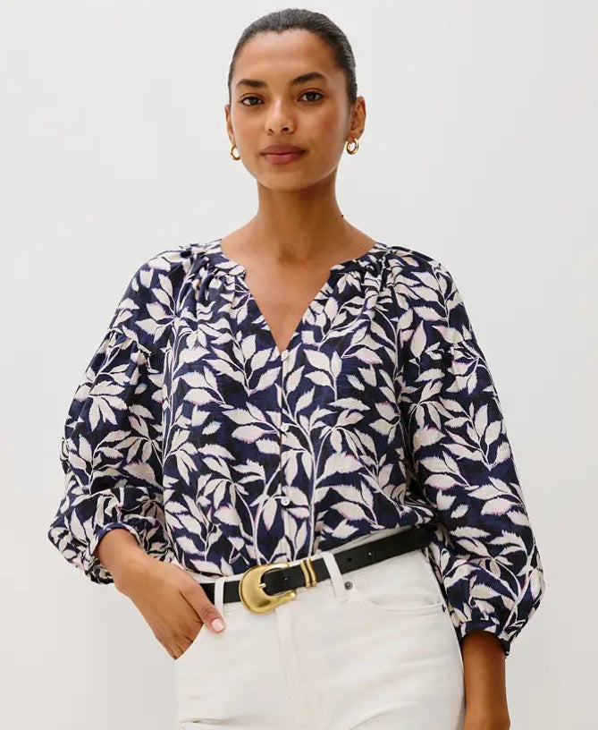 Vasia Top - Navy Vines