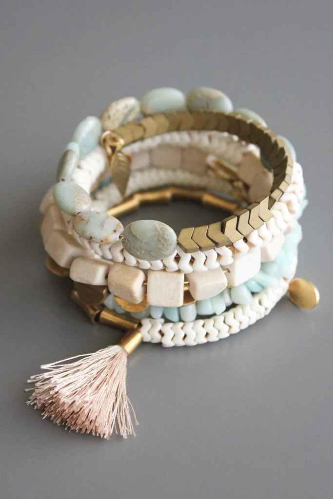 Amazonite and White Stone Wrap Bracelet
