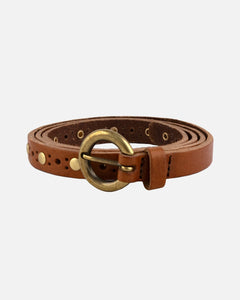 Chloe Vintage Studded Skinny Belt - Cognac