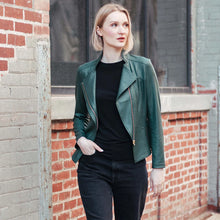 Load image into Gallery viewer, Liquid Leather Knit Jacket - Hunter Green
