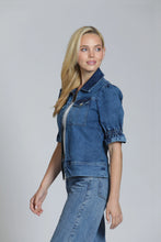 Load image into Gallery viewer, Zip Front Denim Jacket with Flounce Sleeve
