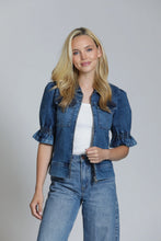 Load image into Gallery viewer, Zip Front Denim Jacket with Flounce Sleeve
