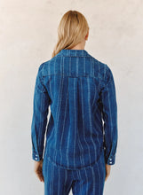 Load image into Gallery viewer, Long Sleeve Cropped Shirt - Indigo Stripe
