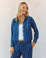 Load image into Gallery viewer, Long Sleeve Cropped Shirt - Indigo Stripe
