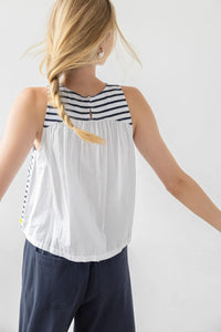 Mixed Media Tank - Dark Navy Stripe