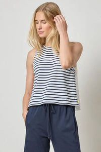 Mixed Media Tank - Dark Navy Stripe