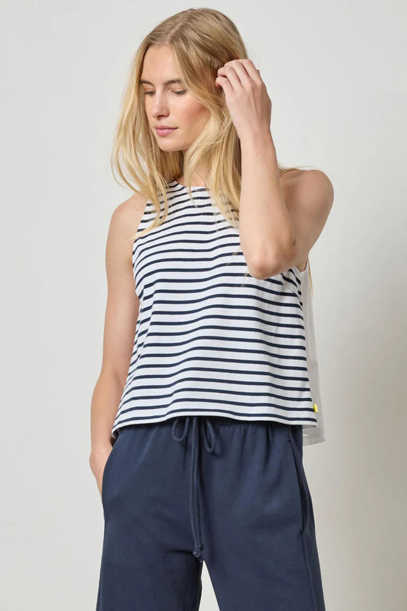 Mixed Media Tank - Dark Navy Stripe