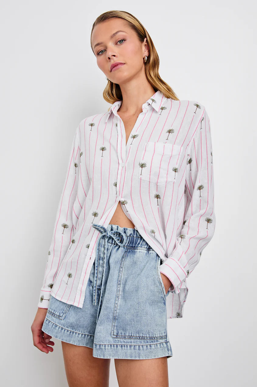 Charlie Shirt - Pink Palm Stripe
