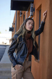 Peggie Leather Jacket - Black/Beige
