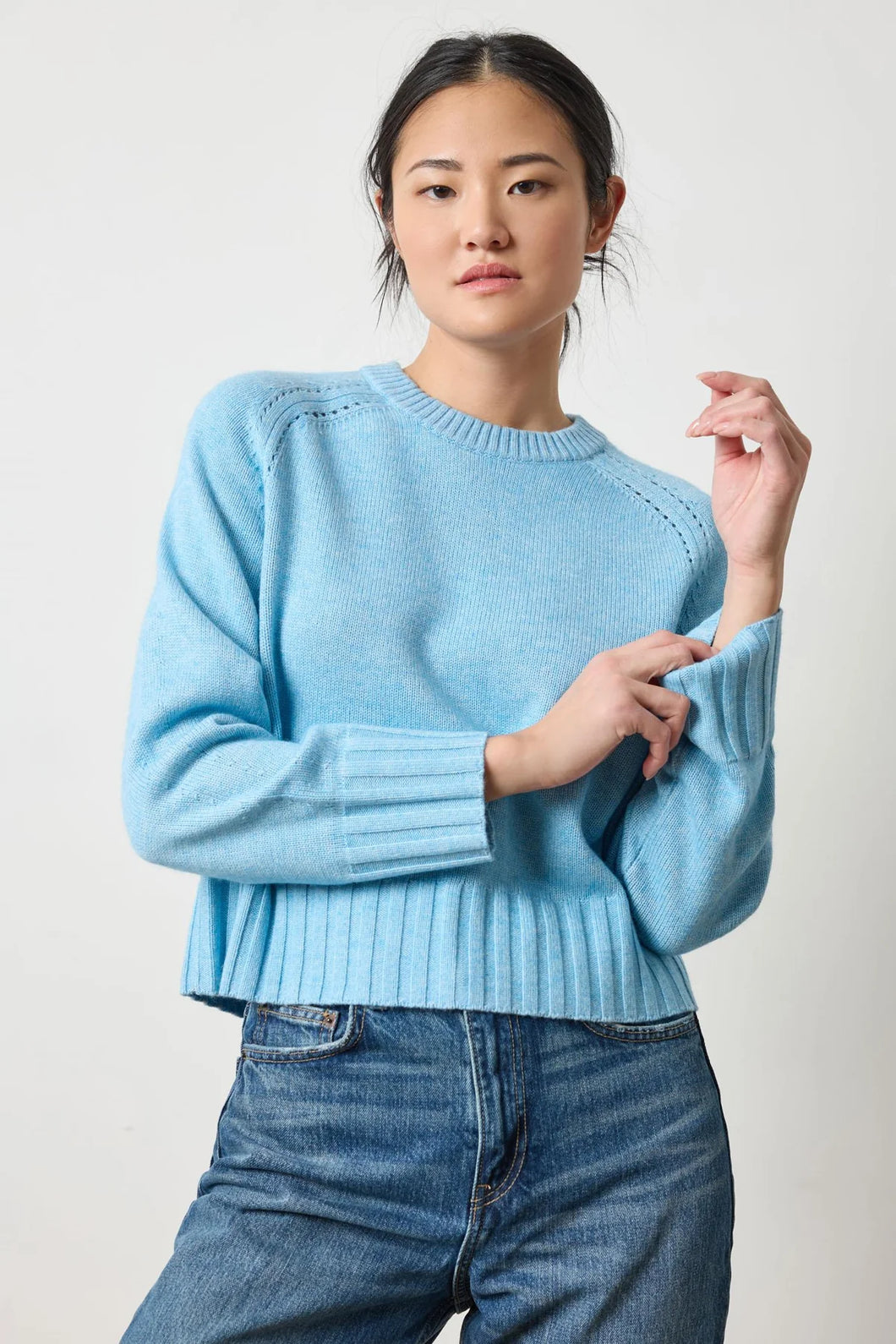 Saddle Sleeve Crewneck Sweater - Mystic Blue
