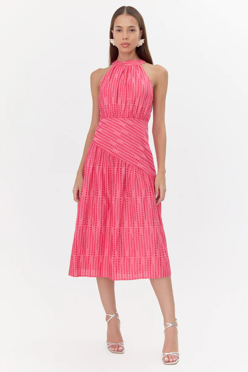 Sophie Cotton Embroidered Halter Midi Dress