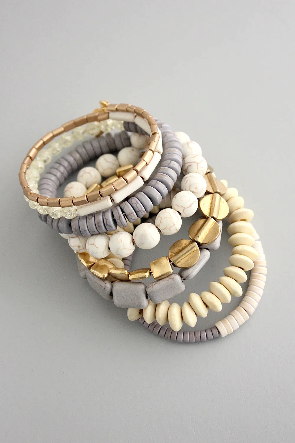 Gray, White & Brass Wrap Bracelet